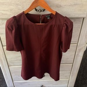 Ann Taylor Puff Sleeve Burgundy Top